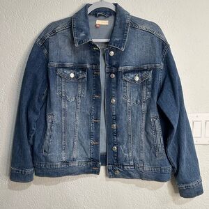 Pilcro Blue Denim Jacket Classic Lightly Distressed Wash Metal Buttons Size S
